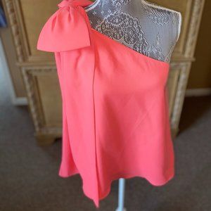 COPY - Coral One Shoulder Flowy Top with Bow Medium